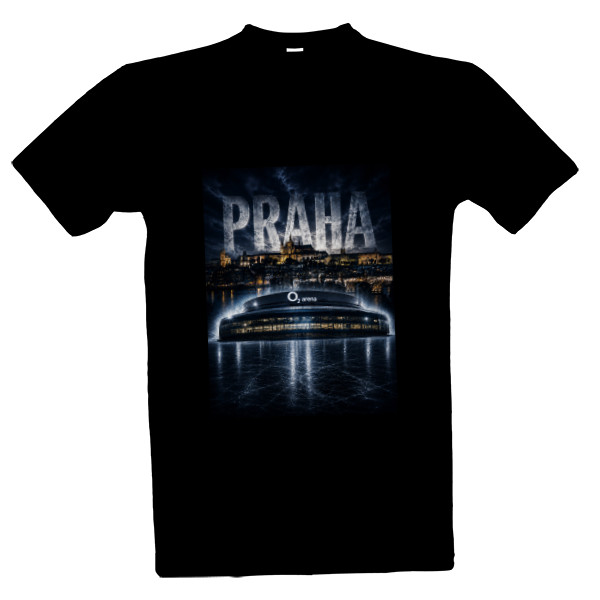 Tričko s potiskem Praha Panorama O2 Arena BLUE